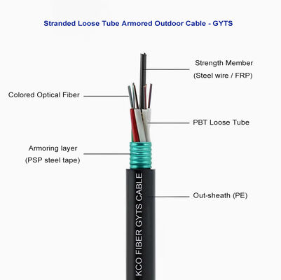 48 Cores 48fibers 48fo SM Armored GYTS Outdoor Fiber Optical Cable For Duct Direct Burial